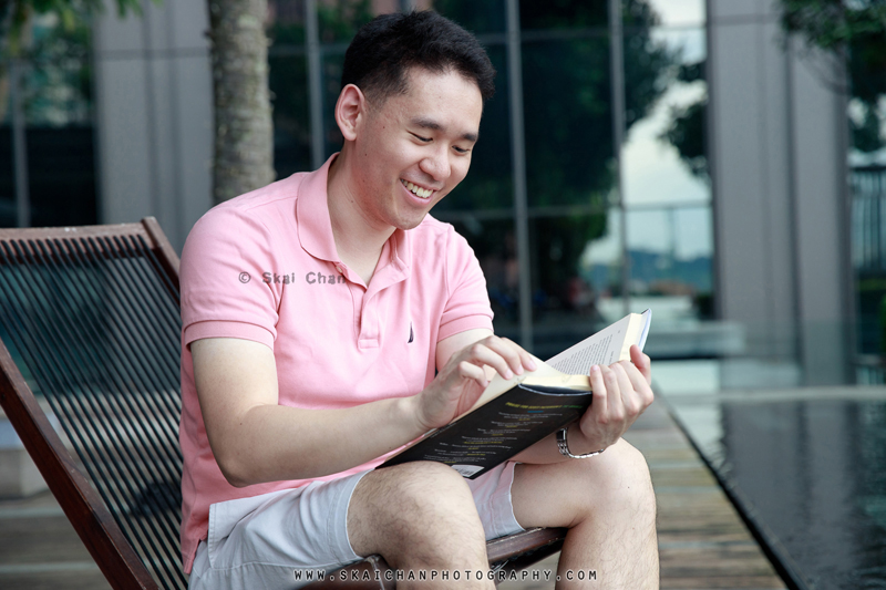 Men's reading (hobby) photoshoot session with Michael @ swimming pool, Dao by Dorsett (hotel)